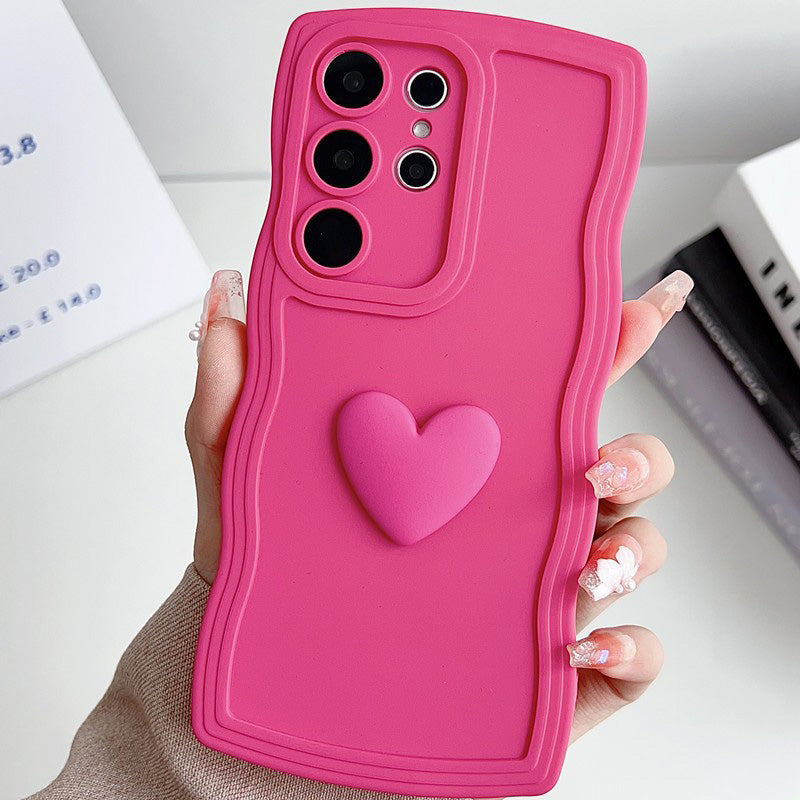 3D Heart Wavy Edge Phone Case for Samsung Galaxy Series – Cute Full-Cover Protective Case for Women