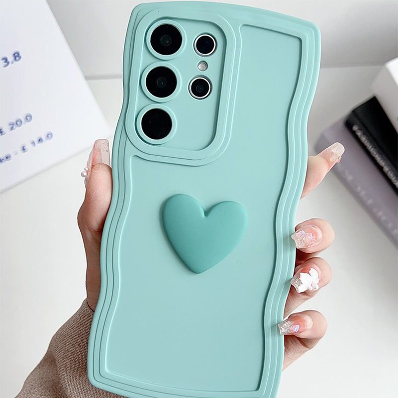 3D Heart Wavy Edge Phone Case for Samsung Galaxy Series – Cute Full-Cover Protective Case for Women