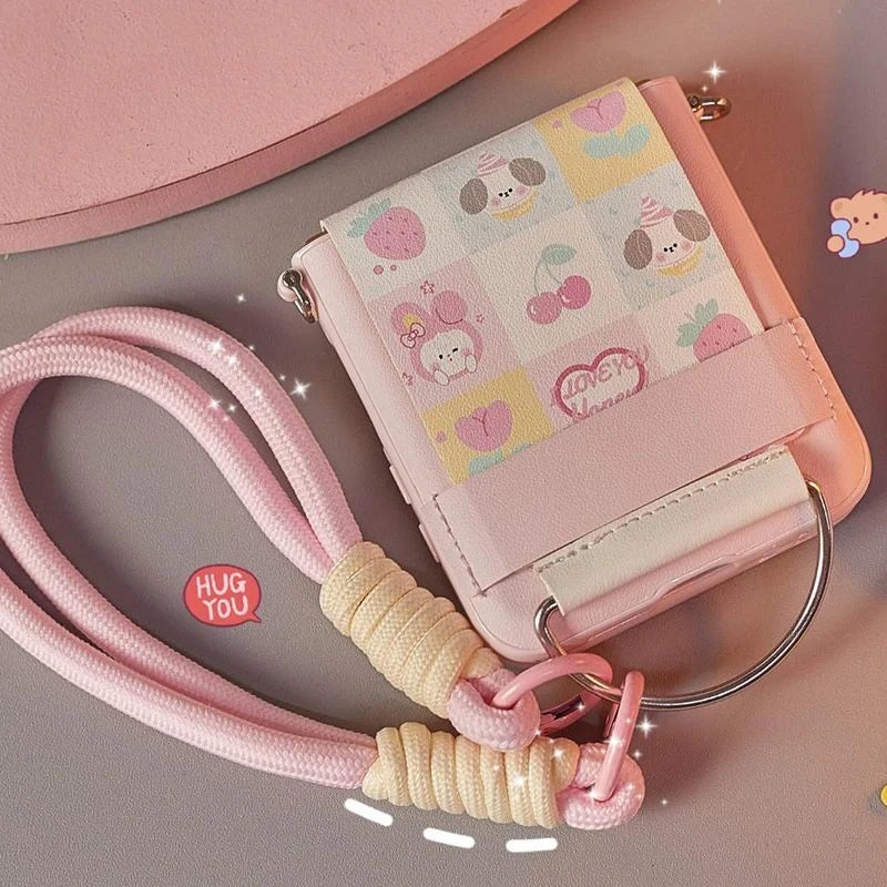Creative Full-Wrap Strap Case for Galaxy Z Flip – Cute Animal Design & 360° Hinge Protection