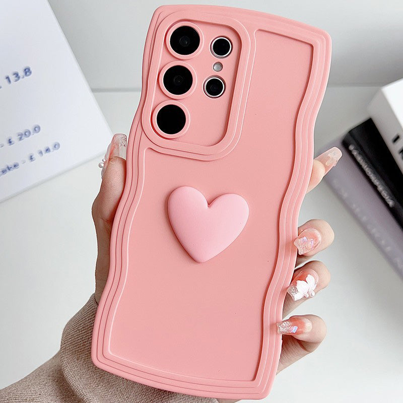 3D Heart Wavy Edge Phone Case for Samsung Galaxy Series – Cute Full-Cover Protective Case for Women