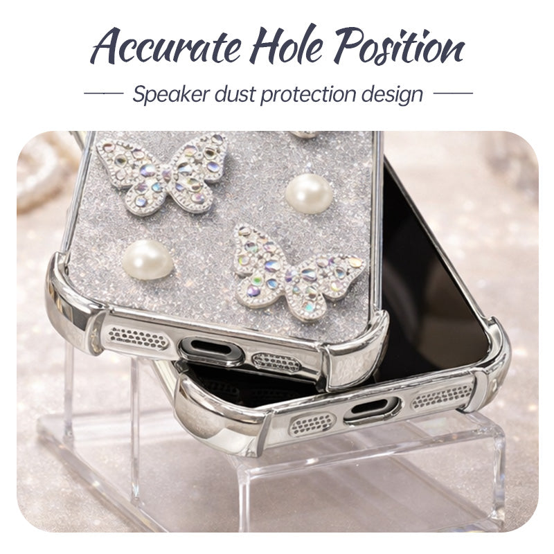 Butterfly Pearl Sparkle Phone Case – Gift-Ready iPhone Case with Strap）