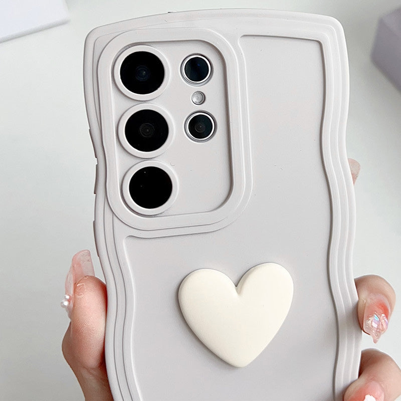 3D Heart Wavy Edge Phone Case for Samsung Galaxy Series – Cute Full-Cover Protective Case for Women