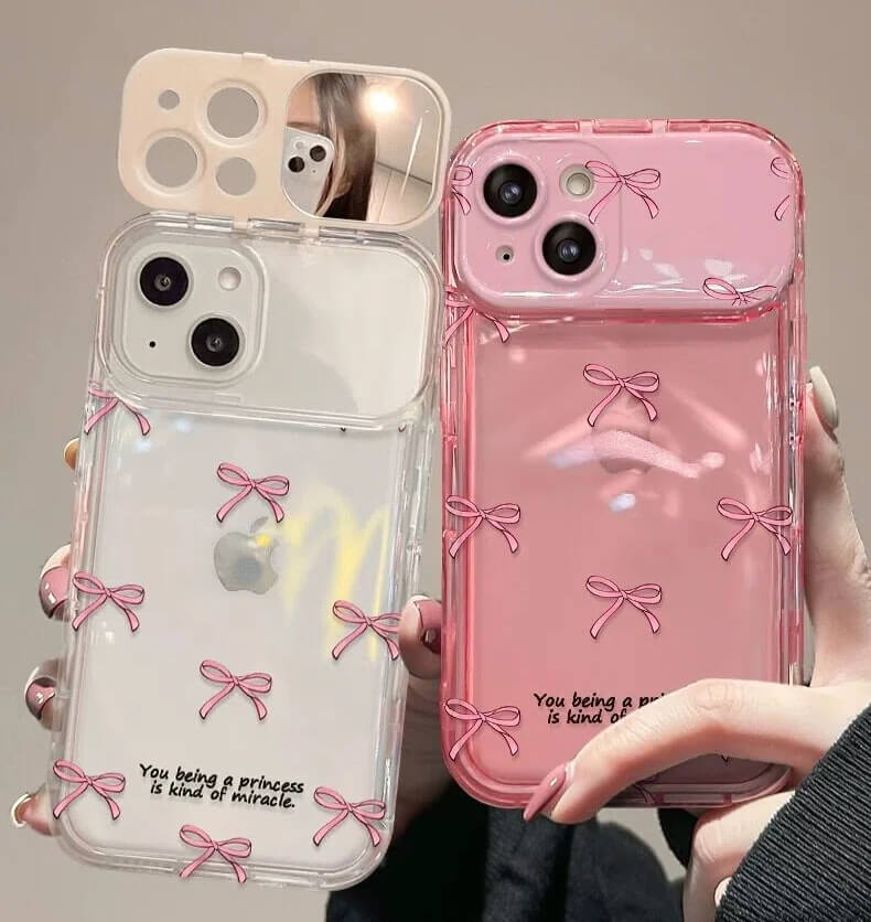 Bow Mirror Stand iPhone Case – Soft Glam Style & Full Protection