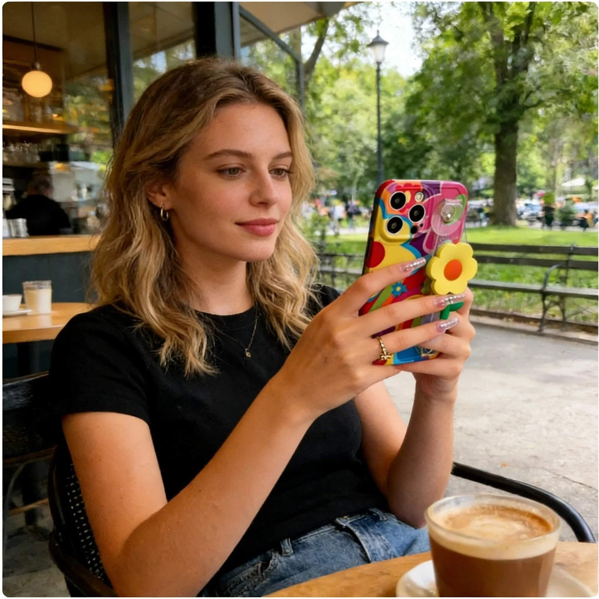 Colorful 3D Flower Grip Phone Case with Wrist & Crossbody Strap