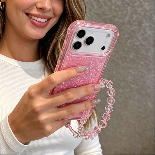 Bling Glitter iPhone Case with Crystal Wrist Strap – Shockproof Full Protection