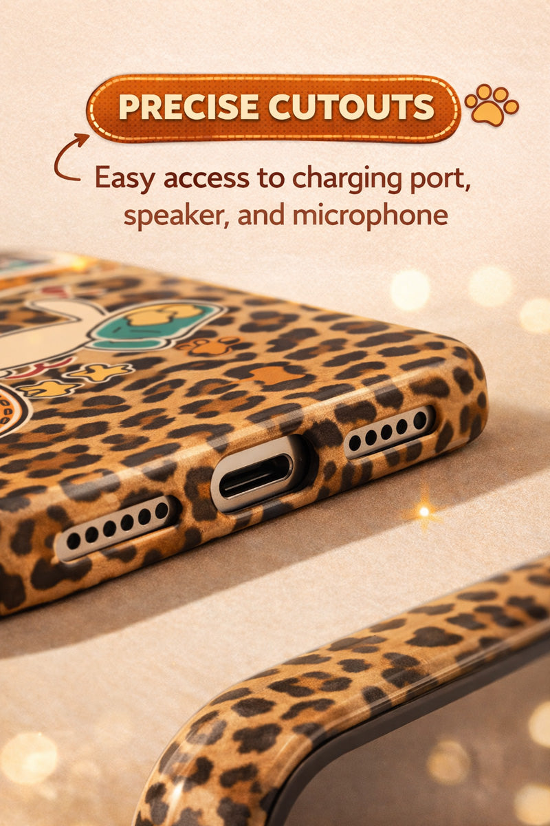 Cute Leopard Puppy Phone Case for iPhone – Dual Layer Full Cover Protective Case with Independent Buttons