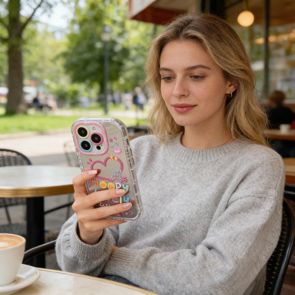 Dopamine Cute Mirror iPhone Case – Colorful Love Design, Full Protection for Women