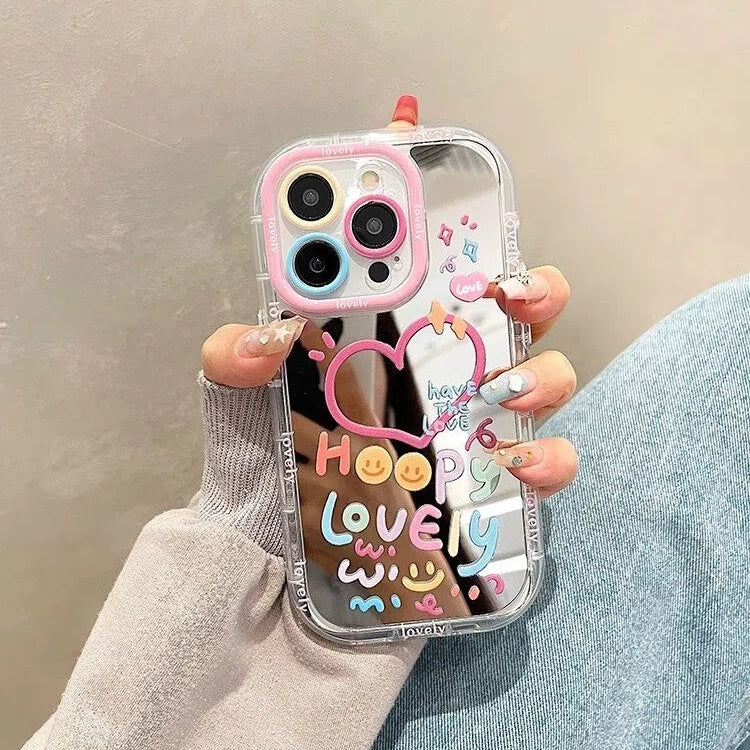 Dopamine Cute Mirror iPhone Case – Colorful Love Design, Full Protection for Women